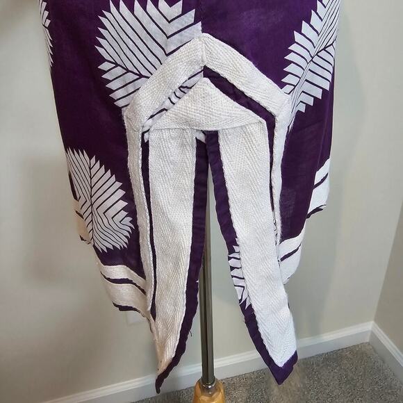 TORY BURCH Purple & White Long Sleeve V-Neck Tunic Sz 2 (721) - Picture 4 of 13